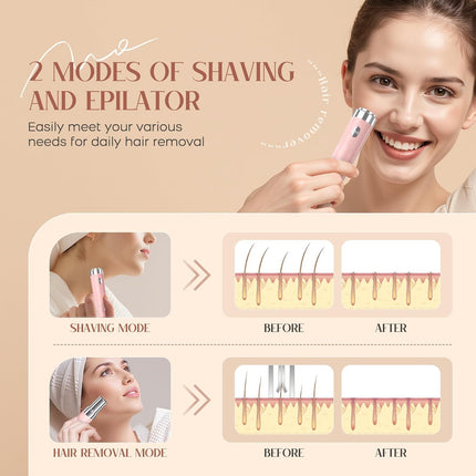 2-in-1 Facial Hair Remover for Women, USB Rechargeable Epilator with LED Light, Pink