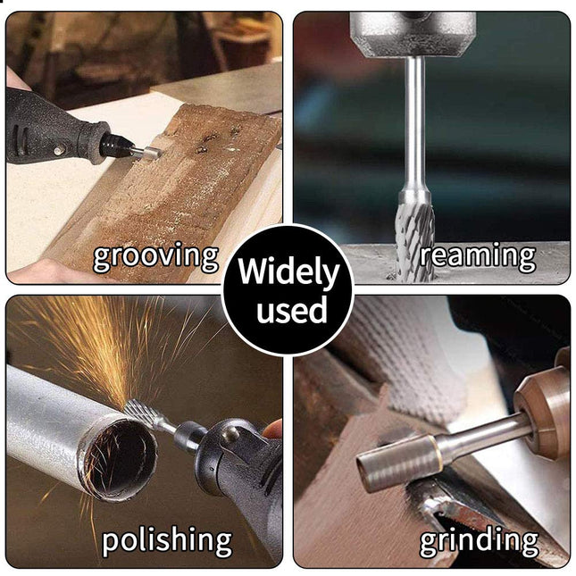 10PCS Carbide Rotary Burr Set – Double Cut Bits for Dremel, Wood, Steel & Metal Engraving