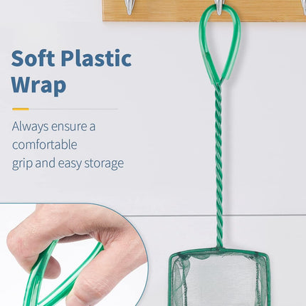 Small Aquarium Fish Net 4 Inch Fine Nylon Mesh with 9.5 Inch Braided Metal Handle