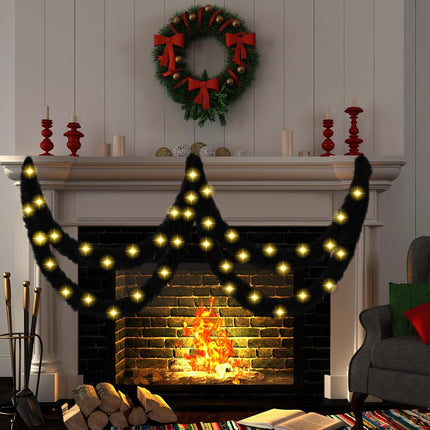 LED Lighted Fur Garland 50ft – Black Furry Xmas Tree Ribbon Decoration