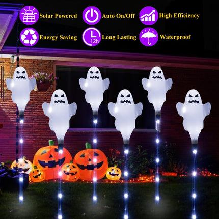 6-Pack Solar Halloween Ghost Lights, Waterproof Pathway Decor for Yard & Garden