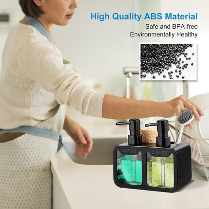 4-in-1 Kitchen Soap Dispenser Set with Sponge Caddy & Brush Holder, Black