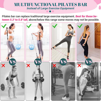 Pilates Bar Kit with Resistance Bands Portable Home Gym Full Body Workout Set