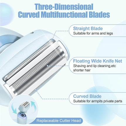 Women Electric Bikini Trimmer 2-in-1 Wet Dry Waterproof Hair Remover Blue