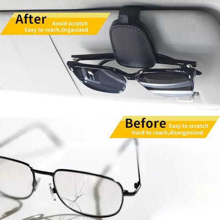 Magnetic Leather Sunglasses Holder for Car, 2 Pack Black, Car Visor Accessory