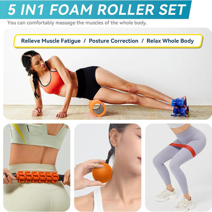 5 in 1 Foam Roller Set for Deep Tissue Massage Muscle Recovery Fitness