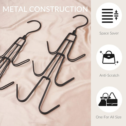 2 Pack Purse Organizer for Closet, Hanging Holder for Up to 12 Bags, Black