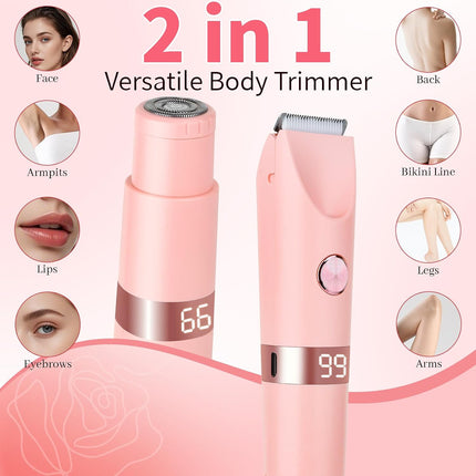 2-in-1 Electric Shaver & Bikini Trimmer, IPX7 Waterproof, LED Display, Rechargeable Pink
