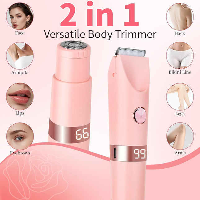 2-in-1 Electric Shaver & Bikini Trimmer, IPX7 Waterproof, LED Display, Rechargeable Pink
