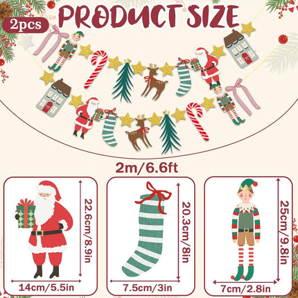 Merry Christmas Banner – Santa, Stocking & Reindeer Garland for Holiday Decor