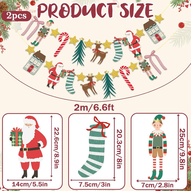 Merry Christmas Banner – Santa, Stocking & Reindeer Garland for Holiday Decor