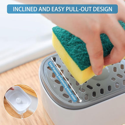 Dish Soap Pump Dispenser 12oz – Includes Sponge Holder for Kitchen Use