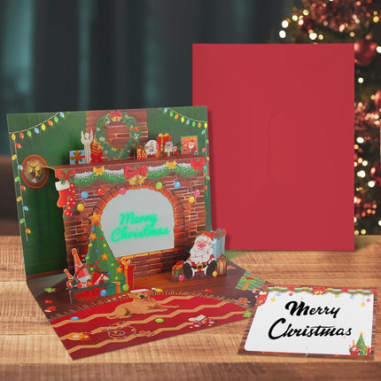 Christmas Gift Card with 3D Pop-up, Music, Lights & Fireplace Projection