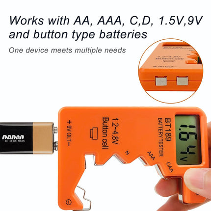 Universal Battery Tester Checker – AA, AAA, C, D, 9V, 1.5V, Small Volt Checker (Orange)