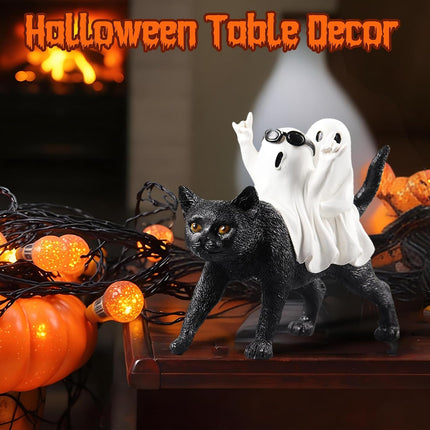 Halloween Ghost & Black Cat Decor, Spooky Indoor Decoration & Gift for Women