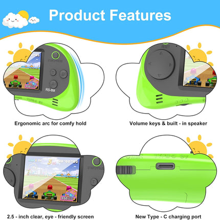 Kids Handheld Game Console – 220 Built-in Games, 2.5" IPS, Rechargeable