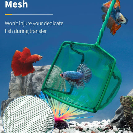 Small Aquarium Fish Net 4 Inch Fine Nylon Mesh with 9.5 Inch Braided Metal Handle