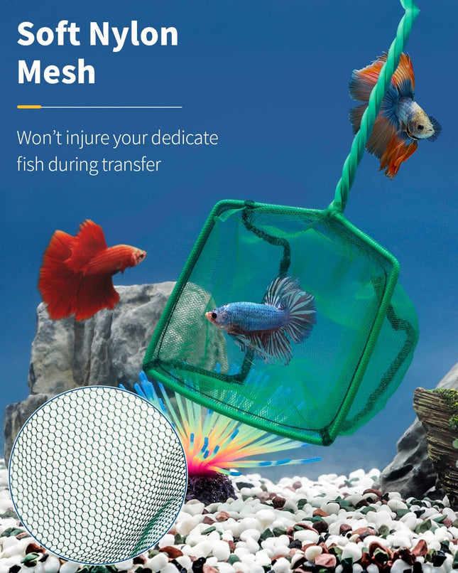 Small Aquarium Fish Net 4 Inch Fine Nylon Mesh with 9.5 Inch Braided Metal Handle