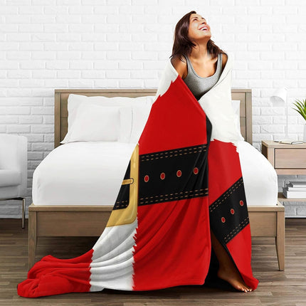 Christmas Santa Claus Belt Throw Blanket, Plush Flannel Warm 60"x50" Xmas Decor