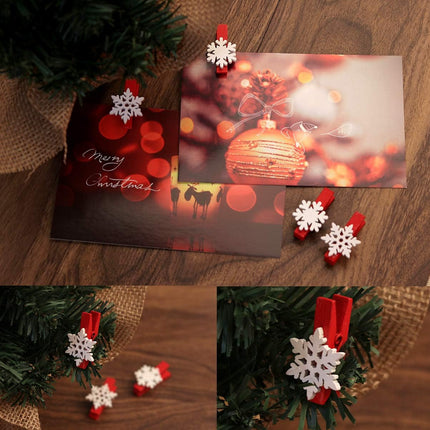 50pcs Christmas Wooden Clothespins – Mini Snowflake Clips for Cards & Crafts