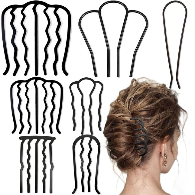 7PCS Metal Hair Side Combs, U-Shape Hair Fork Clips for Updos & Buns, Fine & Thick Hair