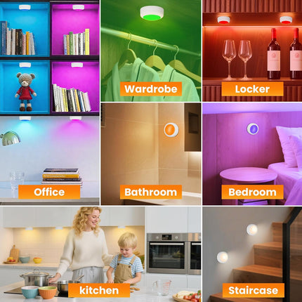 LED Puck Lights 3 Pack, 16 Color RGB Under Cabinet Lights with Remote, Dimmer & Timer