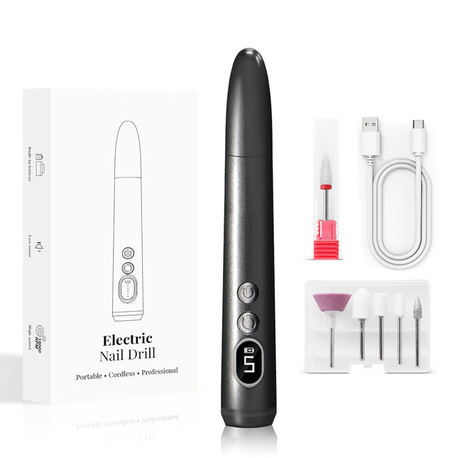 Portable Nail Drill Kit – 5 Speeds, 6 Premium Bits, LED for Gel & Acrylic