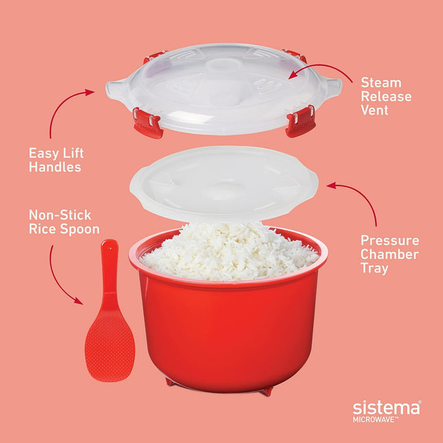 Microwave Rice Cooker & Food Containers 2.6L + 915ml, 2-Pack, BPA-Free