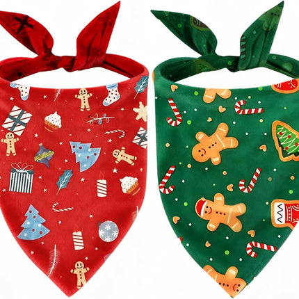 2 Pack Christmas Dog Bandanas – Cute Xmas Pet Scarves for Small to Large Dogs