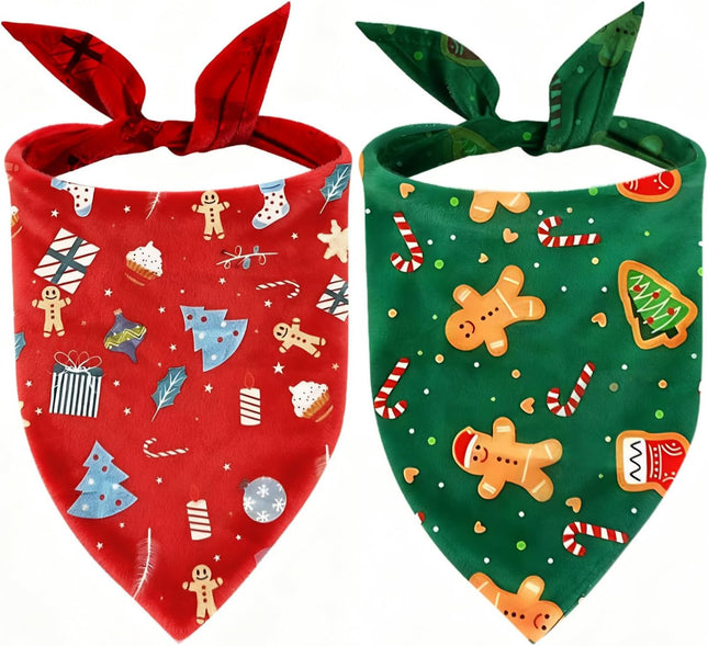 2 Pack Christmas Dog Bandanas – Cute Xmas Pet Scarves for Small to Large Dogs