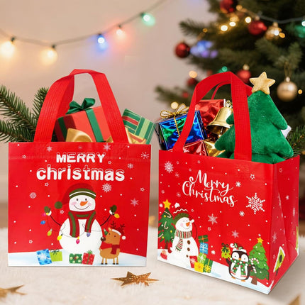 6PCS Large Christmas Gift Bags – Reusable Snowman Tote Bags for Party Favors