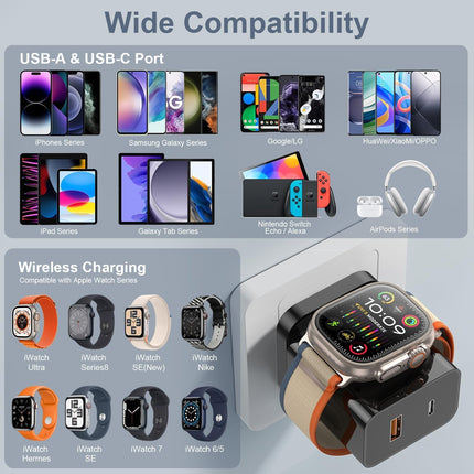 Apple Watch & iPhone Charger, 20W PD, 3-in-1 Fast Charge, Magnetic Wireless