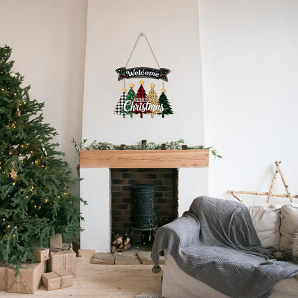 Merry Christmas Wreath Hanging Sign – Wooden Welcome Sign for Front Door