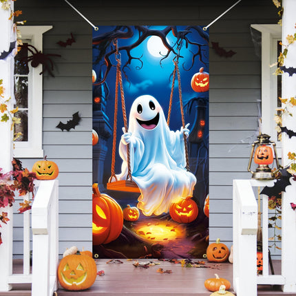 Halloween Ghost Door Cover Banner, 71.6x35.4in Indoor Outdoor Wall & Window Decor