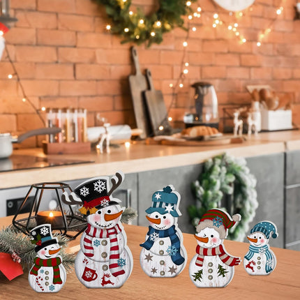 5Pcs Snowman Christmas Table Decor Rustic Wooden Winter Centerpieces