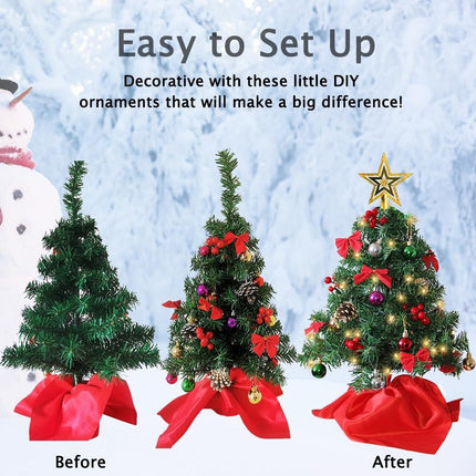 Mini Christmas Tree Set (24 Inch) Tabletop Artificial Tree with 50 LED Lights