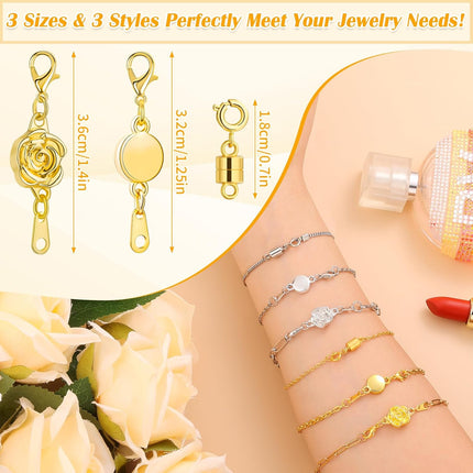 18PCS Magnetic Necklace Clasps Set 3 Styles Jewelry Connectors Gold Silver