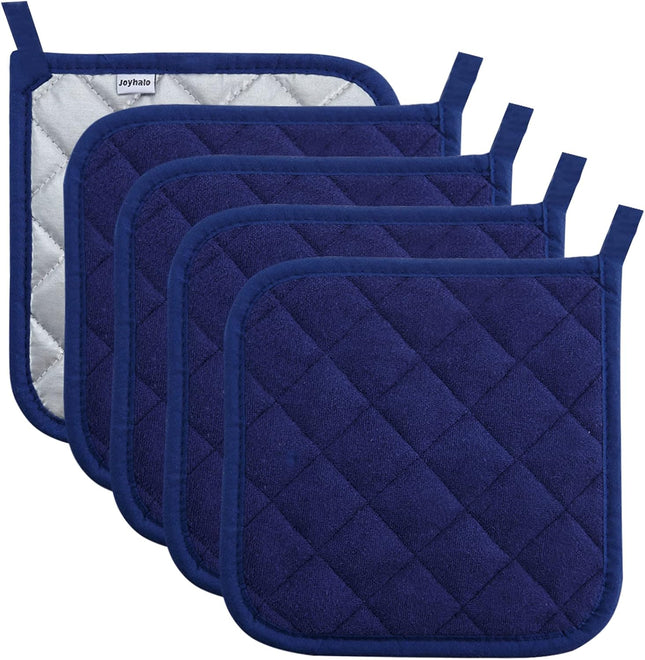 5 Pack Dark Blue Pot Holders Heat Resistant Hot Pads Trivet Kitchen Baking