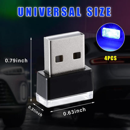 4 PCS USB LED Car Interior Atmosphere Lights – Blue Ambient Lighting for Most Cars