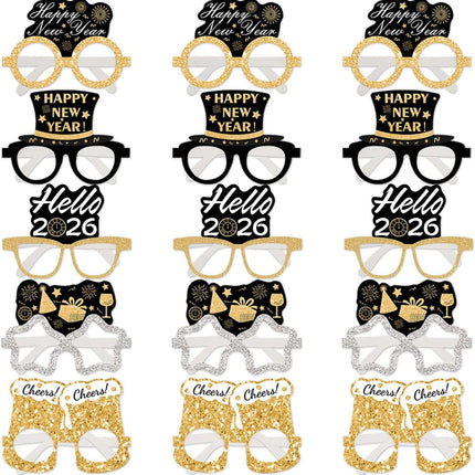 Happy New Year 2026 Party Favors – 15-Pc NYE Photo Booth Glasses
