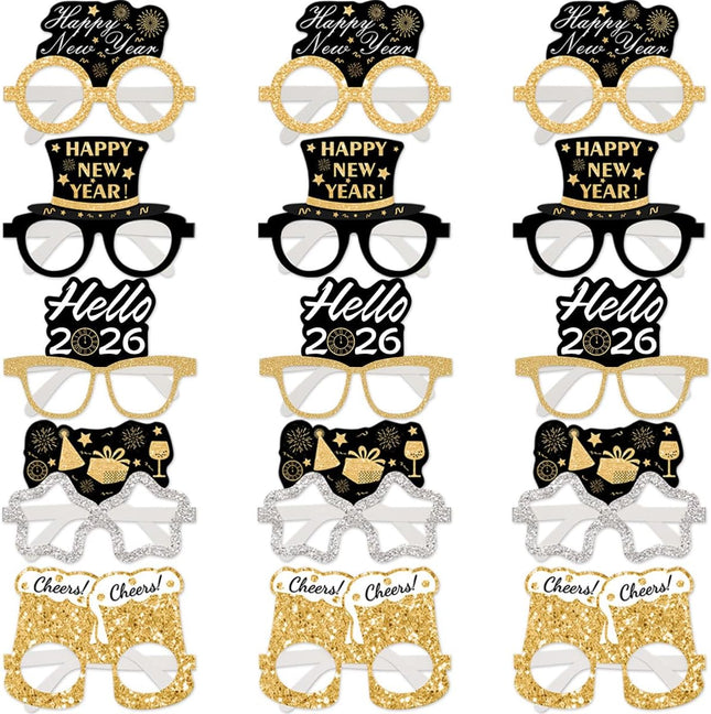 Happy New Year 2026 Party Favors – 15-Pc NYE Photo Booth Glasses