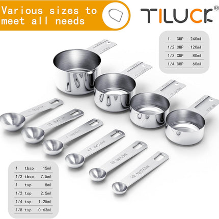 10 Piece Stainless Steel Measuring Cups and Spoons Set for Cooking Baking Use