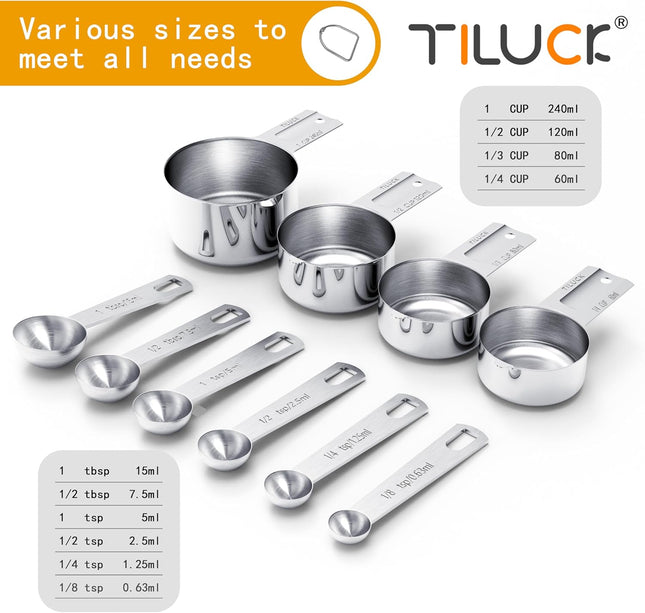 10 Piece Stainless Steel Measuring Cups and Spoons Set for Cooking Baking Use