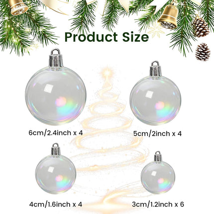 18PCS Iridescent Clear Ornament Balls – DIY Plastic Baubles for Christmas Decor