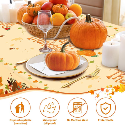 3-Pack Fall Thanksgiving Tablecloths, Yellow Pumpkin Print Disposable Table Covers