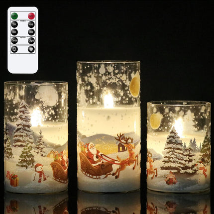 Santa Claus Glass Flameless LED Candles, Battery Operated with Remote & Timer