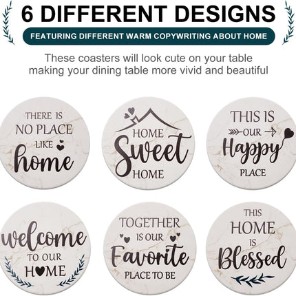 Housewarming Gift Coasters – 6-Pack Ceramic Marble Drink Coaster Set