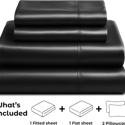 Queen Satin Sheets 4-Piece Black, Silky Soft 1800 Microfiber, Deep Pocket