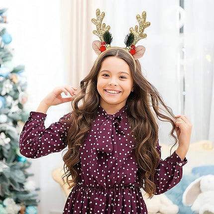 Christmas Reindeer Headband – Glitter Elk Antlers Holiday Hair Accessory