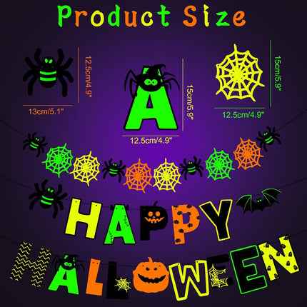 Glow-in-the-Dark Halloween Garland, Happy Halloween Banner with Bat & Spider Web